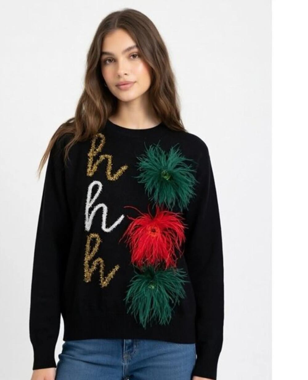 Ho Ho Ho Feather and Tinsel Queen of Sparkles Sweater XL